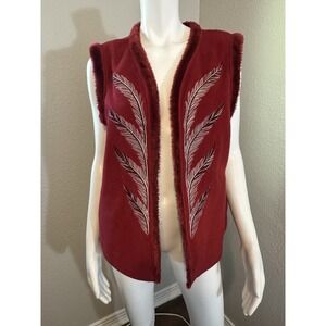 Bob Mackie Fleece Vest Large Wearable Art Boho Embroidery